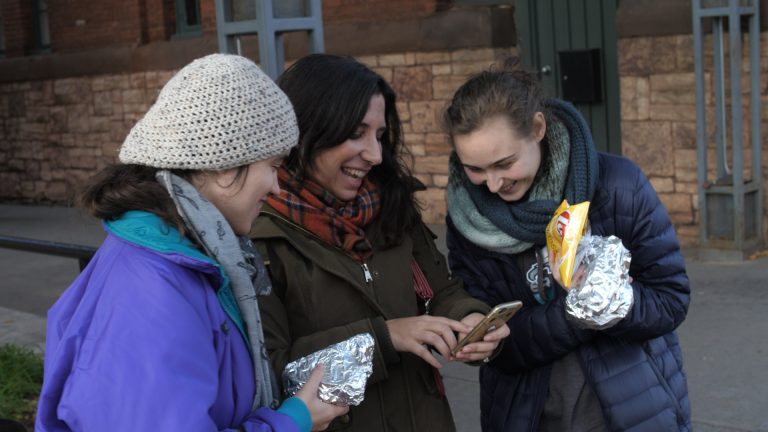Two students and a teacher at Mansfield Hall