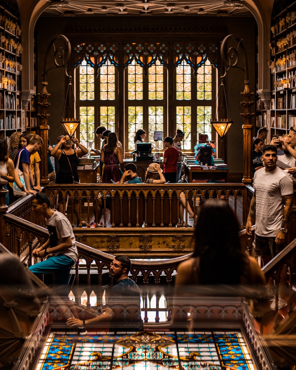 people in packed library at the opening of school